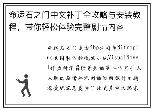 命运石之门中文补丁全攻略与安装教程，带你轻松体验完整剧情内容